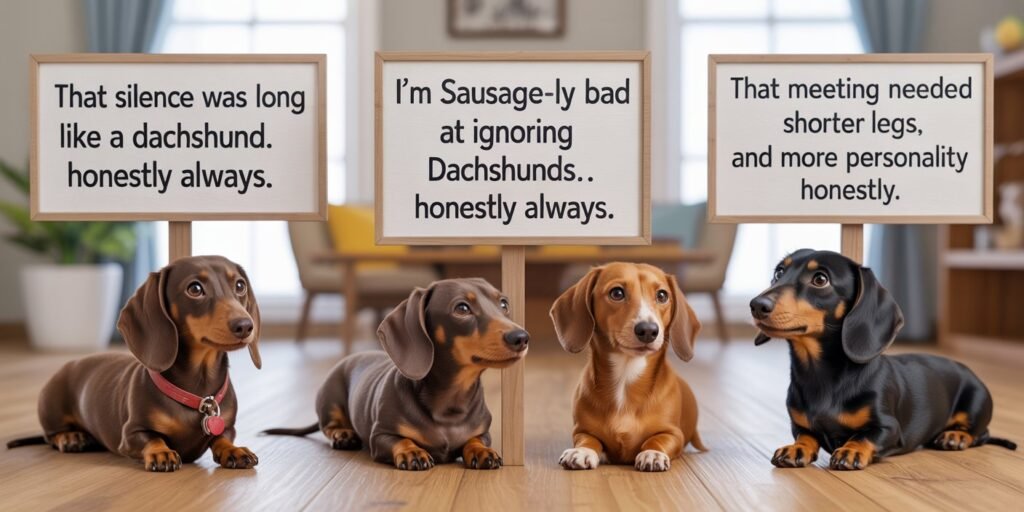 Dachshund Jokes
Playful dachshunds puns feature image showing cute dachshunds in a colorful 3D cartoon scene, with humorous pun phrases displayed in speech bubbles and creative visual elements.