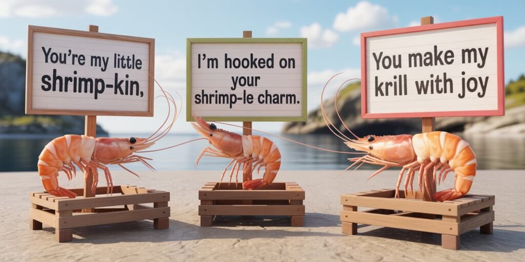 Shrimp Puns
Playful Shrimp puns feature image showing cute Shrimp in a colorful 3D cartoon scene, with humorous pun phrases displayed in speech bubbles and creative visual elements.