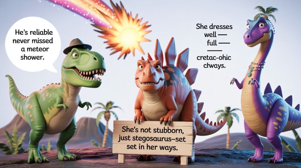 Dino Puns
Playful dino puns feature image showing cute dinos in a colorful 3D cartoon scene, with humorous pun phrases displayed in speech bubbles and creative visual elements.