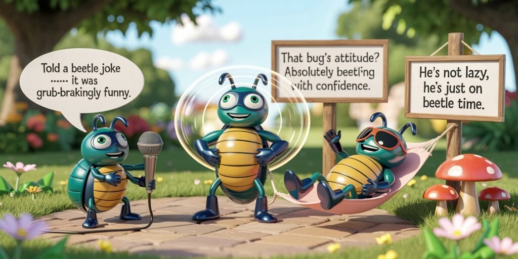 Insect Puns
Playful Insect puns feature image showing cute Insects in a colorful 3D cartoon scene, with humorous pun phrases displayed in speech bubbles and creative visual elements.
