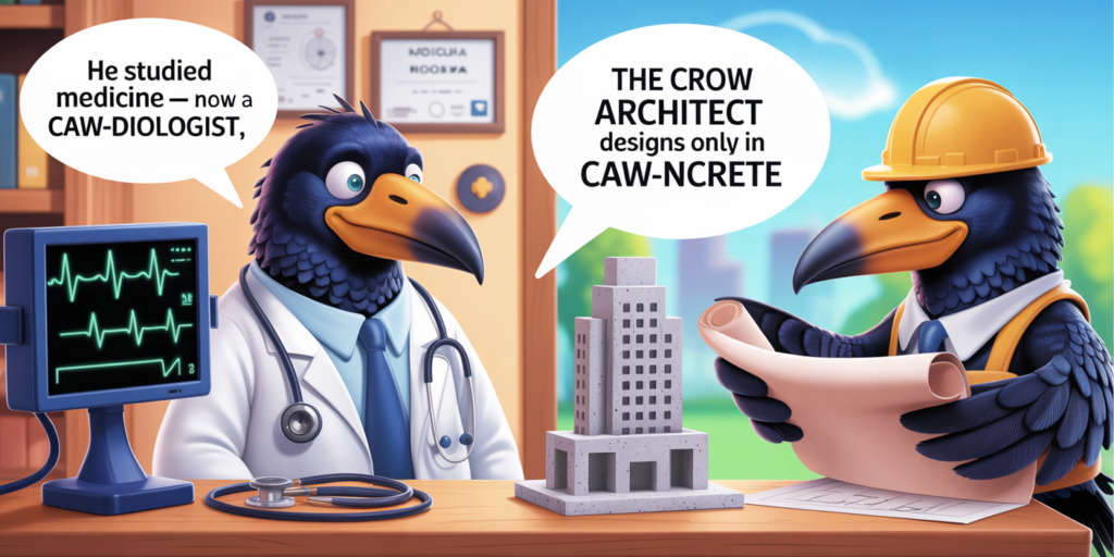 Crow Puns
Playful corw puns feature image showing cute crows in a colorful 3D cartoon scene, with humorous pun phrases displayed in speech bubbles and creative visual elements.