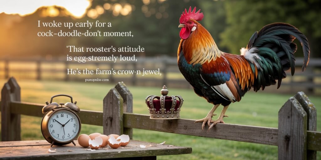 Rooster Puns
a rooster in a fram with puns