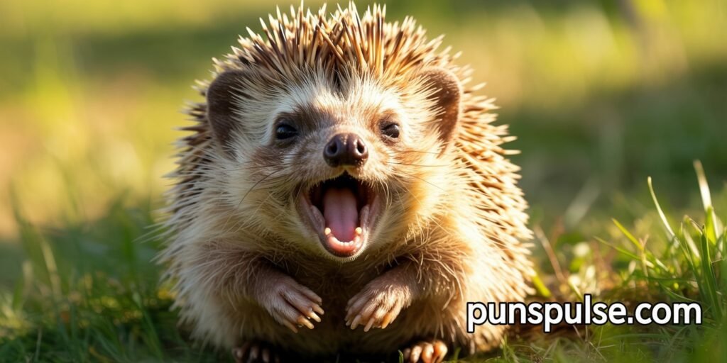 Hedgehog Puns
a hedgehog with smiling face on a grass field
