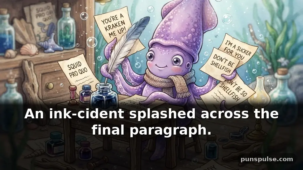 Clever squid puns using ink and writing